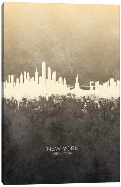 New York New York Skyline Taupe Canvas Art Print - Statue of Liberty Art
