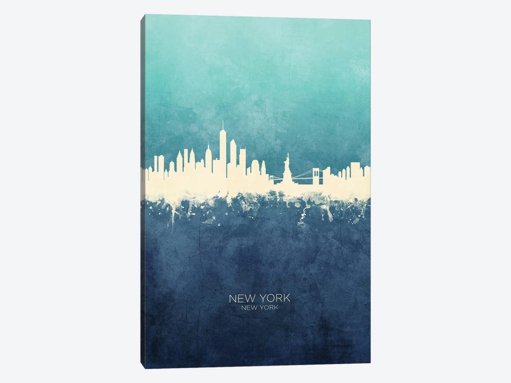 New York New York Skyline Navy Cyan by Michael Tompsett 1-piece Canvas Wall Art