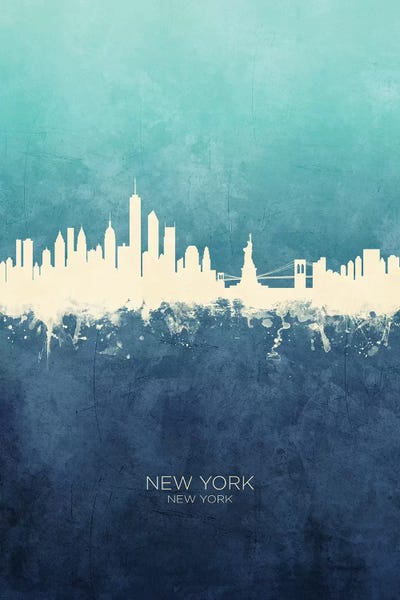 New York City Skylines: New York New York Skyline Navy Cyan by Michael Tompsett