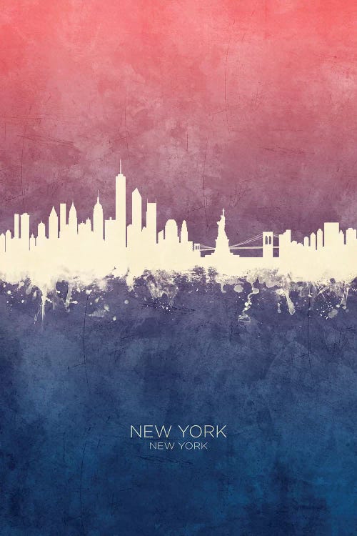 New York New York Skyline Blue Rose by Michael Tompsett wall art