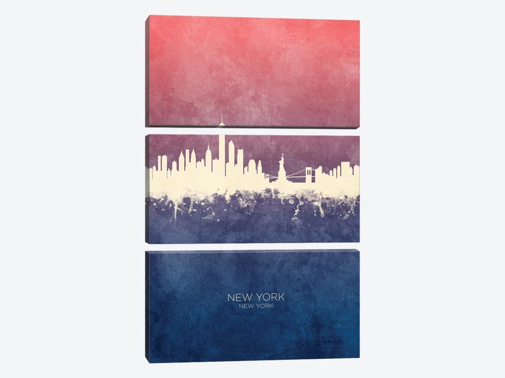 New York New York Skyline Blue Rose by Michael Tompsett 3-piece Canvas Print