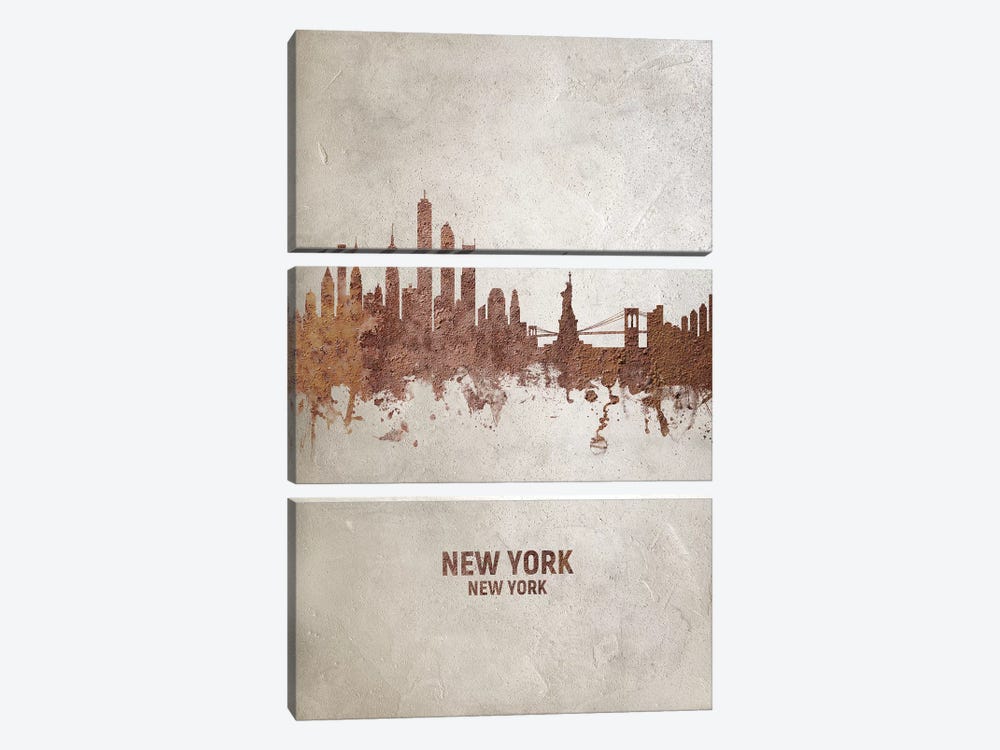 New York New York Skyline Rust by Michael Tompsett 3-piece Canvas Artwork