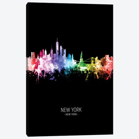 New York Skyline Portrait Rainbow Black Canvas Print #MTO2427} by Michael Tompsett Art Print
