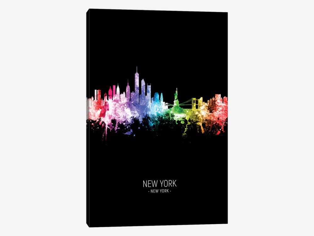 New York Skyline Portrait Rainbow Black by Michael Tompsett 1-piece Canvas Print