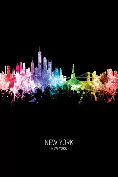 New York City Skylines: New York Skyline Portrait Rainbow Black by Michael Tompsett