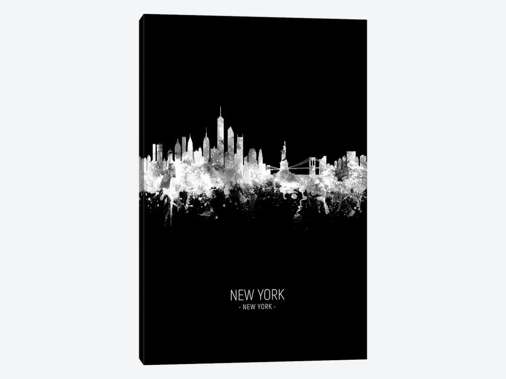 New York Skyline Portrait White On Black by Michael Tompsett 1-piece Canvas Wall Art