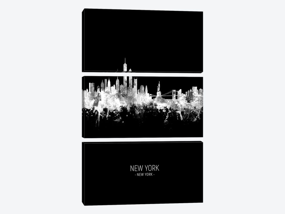 New York Skyline Portrait White On Black by Michael Tompsett 3-piece Canvas Art