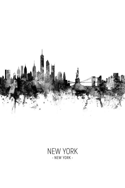 New York Skyline Portrait Black And White