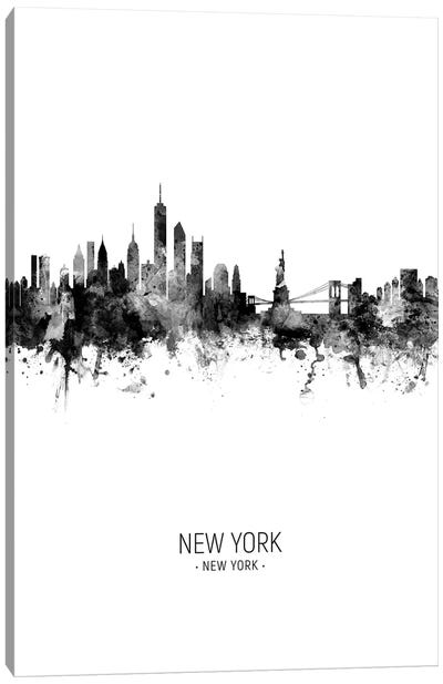 New York Skyline Portrait Black And White Canvas Art Print - New York City Skylines