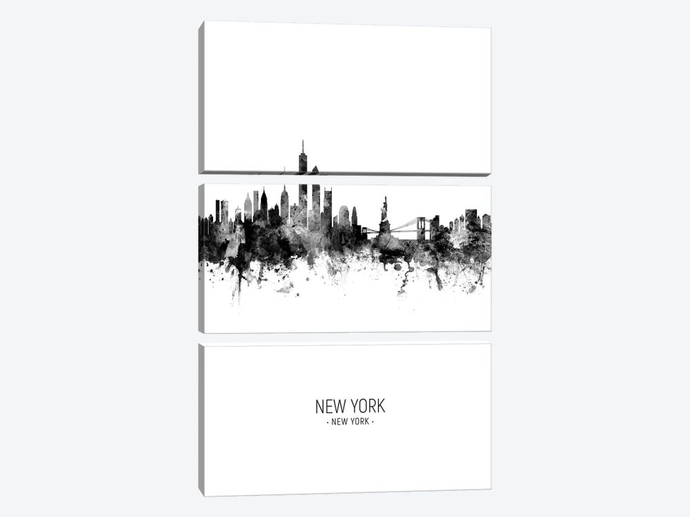 New York Skyline Portrait Black And White by Michael Tompsett 3-piece Canvas Art Print