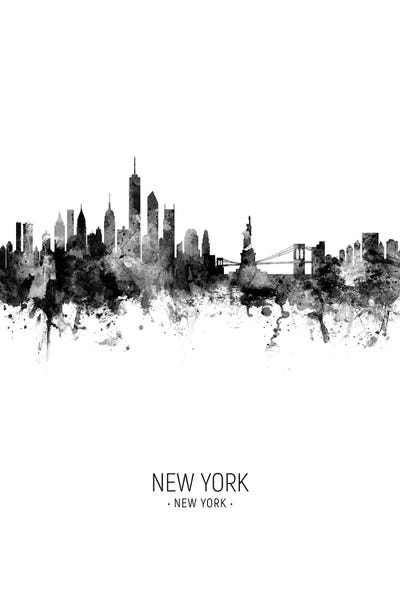 New York City Skylines: New York Skyline Portrait Black And White by Michael Tompsett