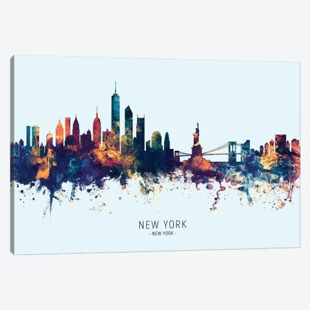 New York Skyline Blue Orange Canvas Print #MTO2432} by Michael Tompsett Canvas Art Print