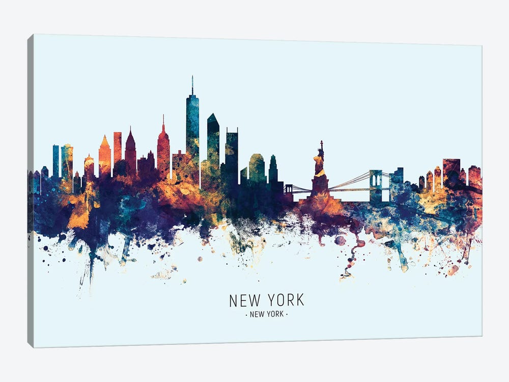 New York Skyline Blue Orange by Michael Tompsett 1-piece Art Print