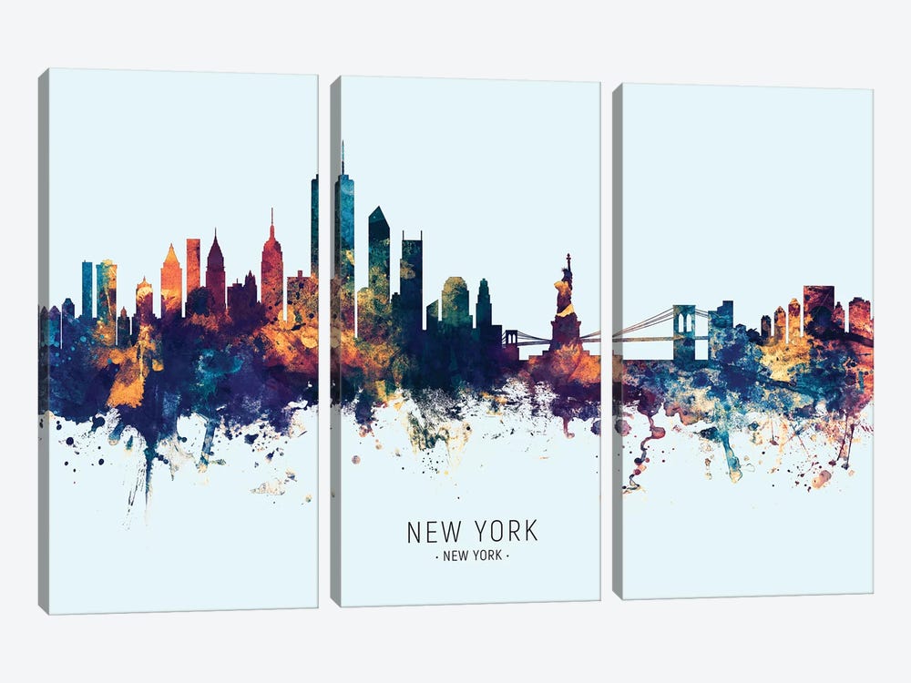 New York Skyline Blue Orange by Michael Tompsett 3-piece Art Print