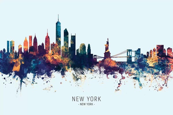 Sculptures & Statues: New York Skyline Blue Orange by Michael Tompsett