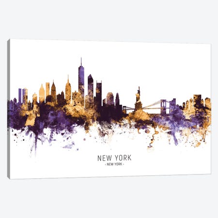 New York Skyline Purple Gold Canvas Print #MTO2433} by Michael Tompsett Canvas Art Print