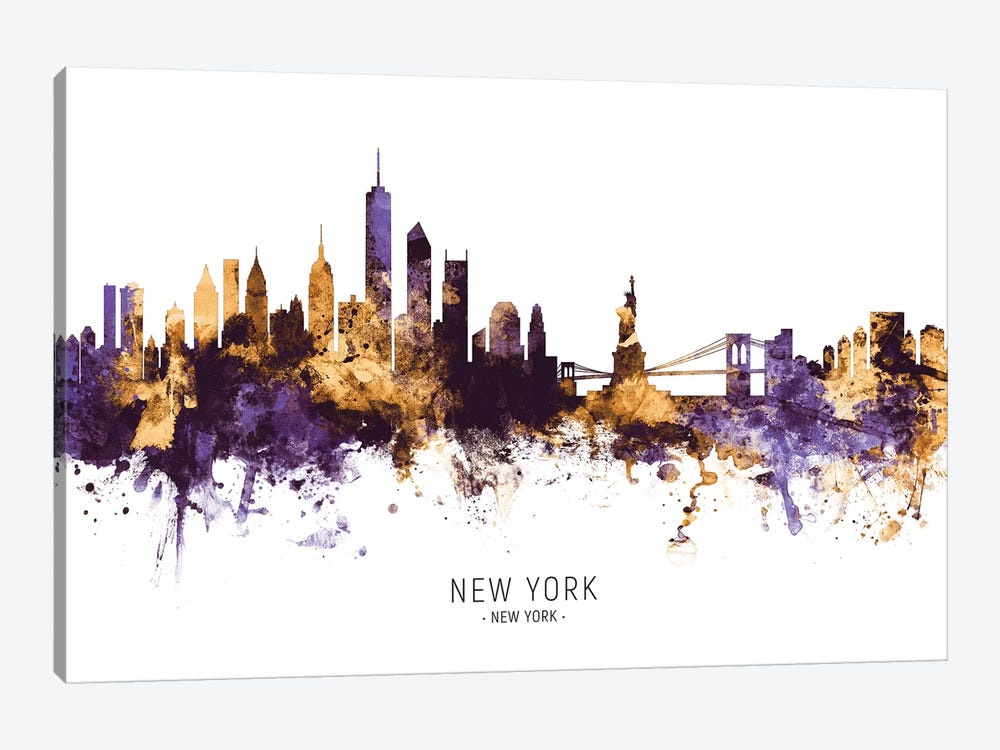 New York Skyline Purple Gold by Michael Tompsett 1-piece Canvas Artwork
