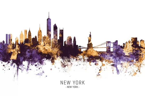 Sculptures & Statues: New York Skyline Purple Gold by Michael Tompsett
