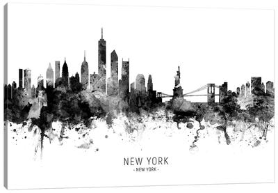 New York Skyline Black And White Canvas Art Print - Black & White Scenic
