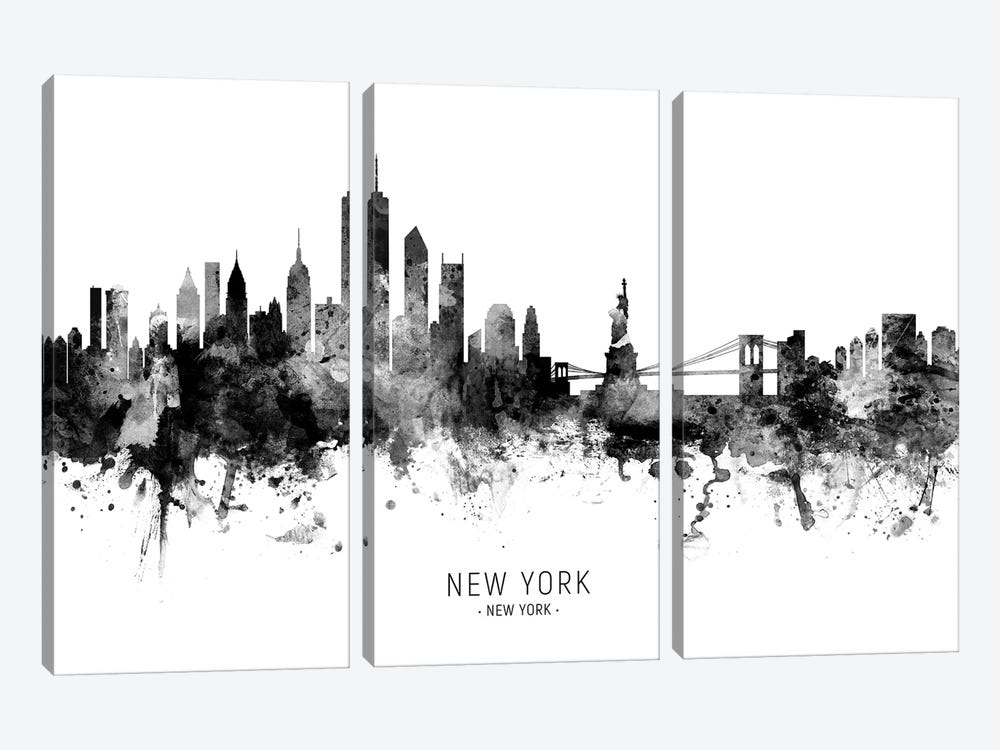 New York Skyline Black And White by Michael Tompsett 3-piece Art Print