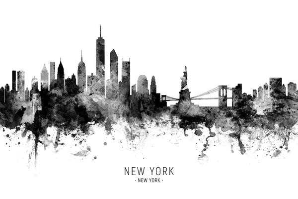 Large Black & White Art - Canvas Prints: New York Skyline Black And White by Michael Tompsett