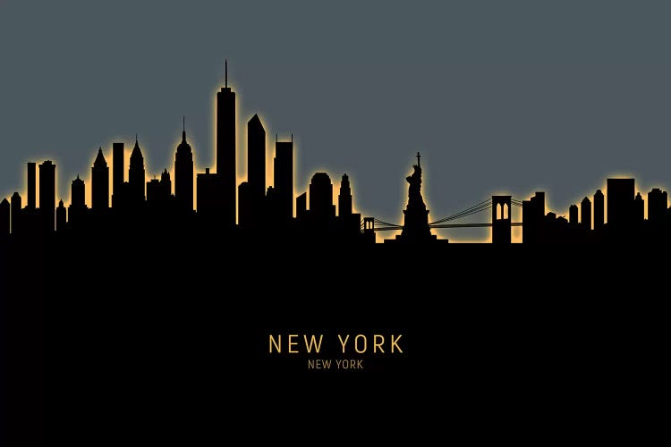 New York Skyline Glow Orange by Michael Tompsett wall art