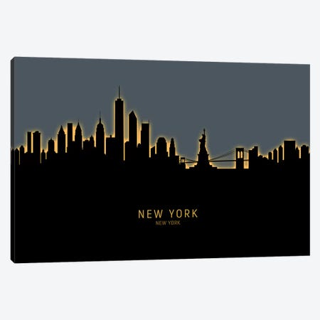 New York Skyline Glow Orange Canvas Print #MTO2435} by Michael Tompsett Canvas Wall Art