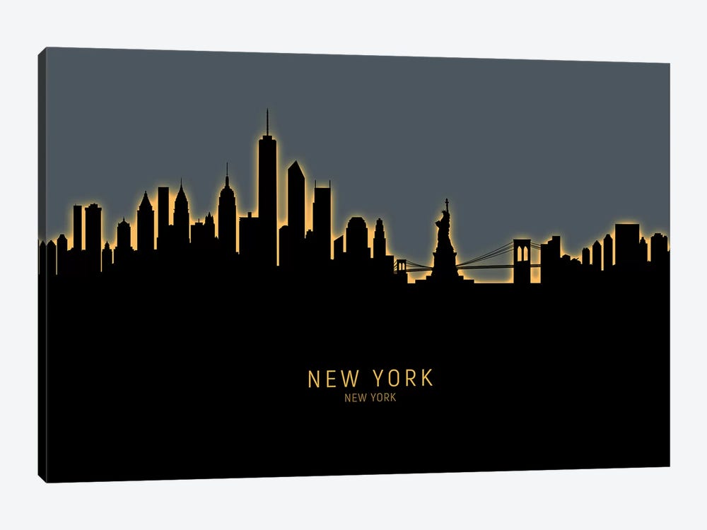 New York Skyline Glow Orange by Michael Tompsett 1-piece Canvas Wall Art