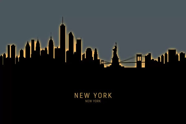 Statue Of Liberty: New York Skyline Glow Orange by Michael Tompsett