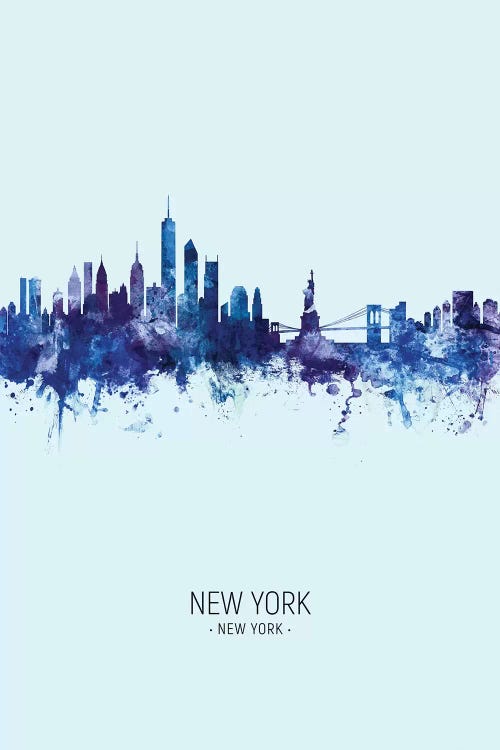 New York Skyline Portrait Dark Blue