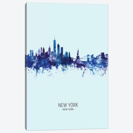New York Skyline Portrait Dark Blue Canvas Print #MTO2436} by Michael Tompsett Canvas Wall Art