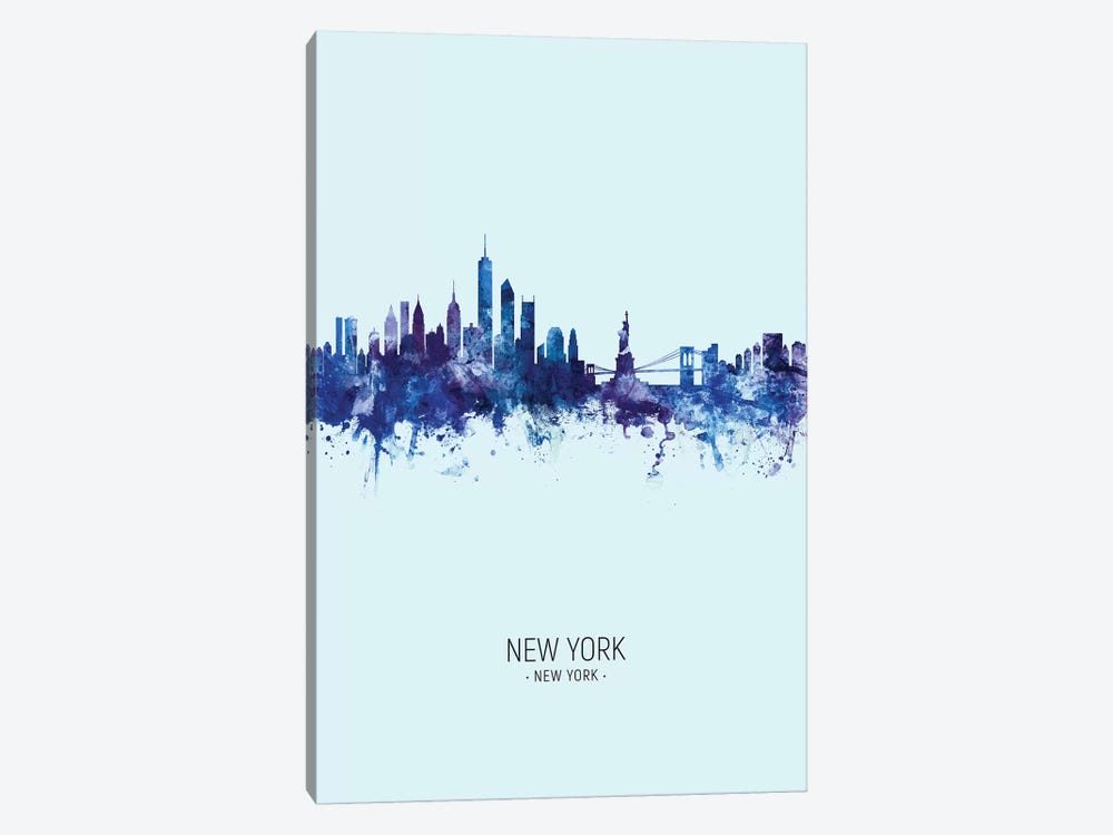 New York Skyline Portrait Dark Blue by Michael Tompsett 1-piece Canvas Art Print