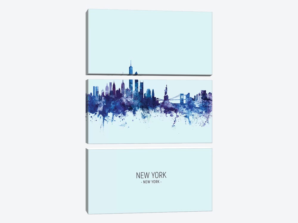 New York Skyline Portrait Dark Blue by Michael Tompsett 3-piece Canvas Print