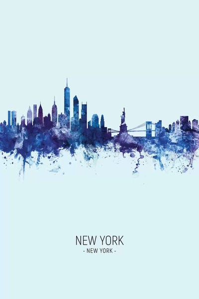 Statue Of Liberty: New York Skyline Portrait Dark Blue by Michael Tompsett