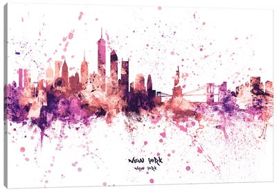 New York Skyline Splash Pink Canvas Art Print - Famous Monuments & Sculptures