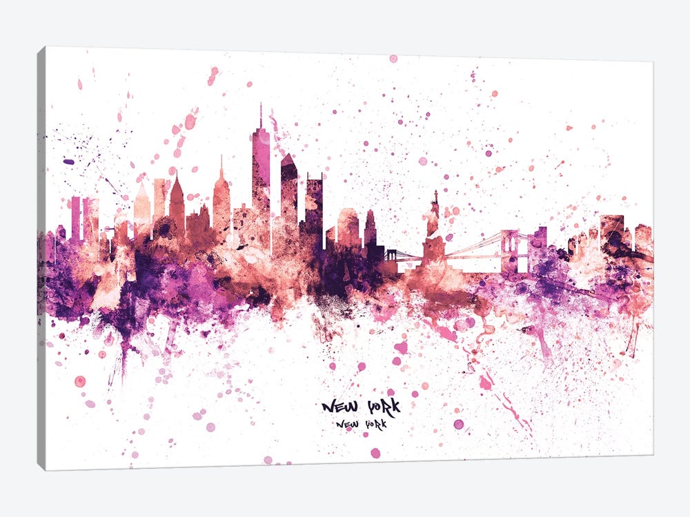 New York Skyline Splash Pink by Michael Tompsett 1-piece Canvas Art