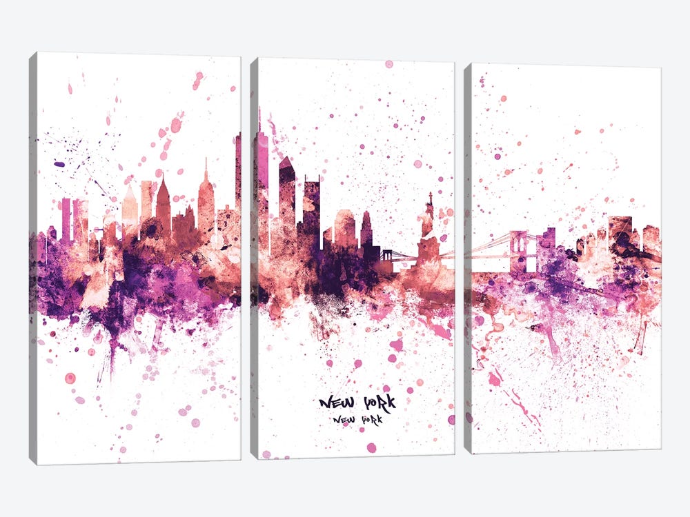 New York Skyline Splash Pink by Michael Tompsett 3-piece Canvas Art