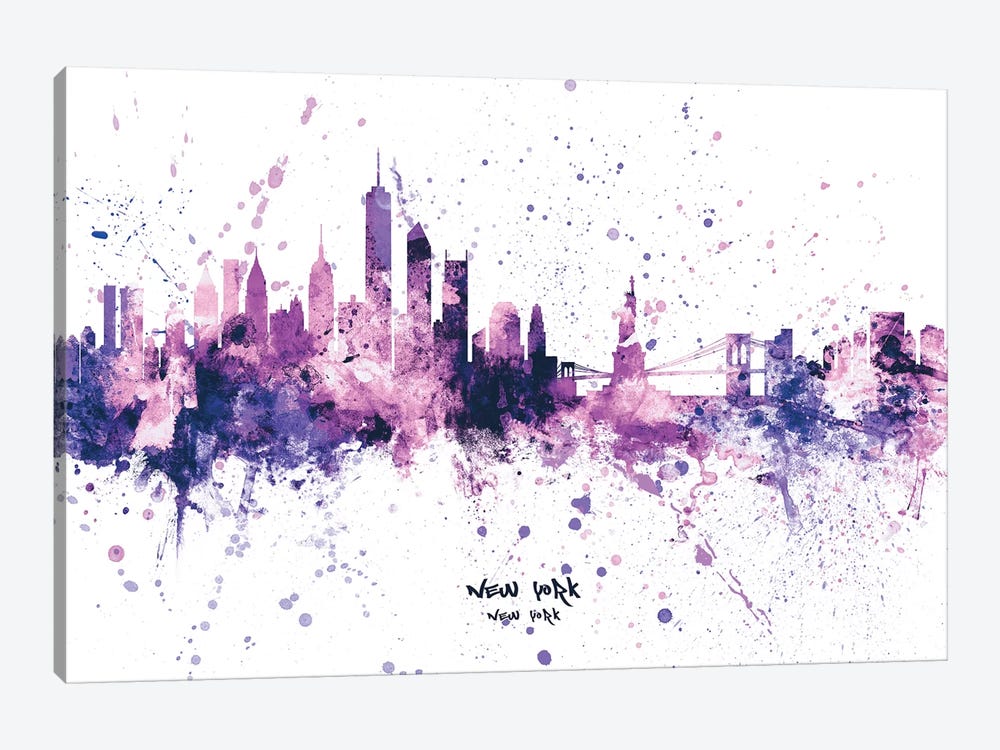 New York Skyline Splash Purple by Michael Tompsett 1-piece Canvas Print
