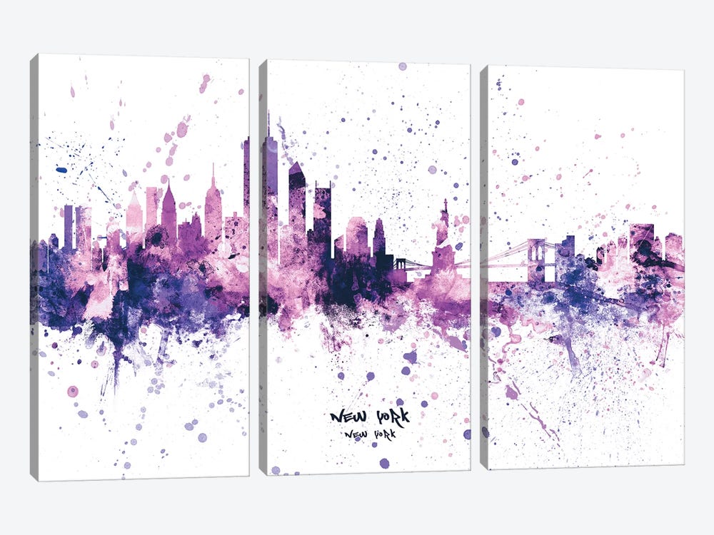 New York Skyline Splash Purple by Michael Tompsett 3-piece Art Print