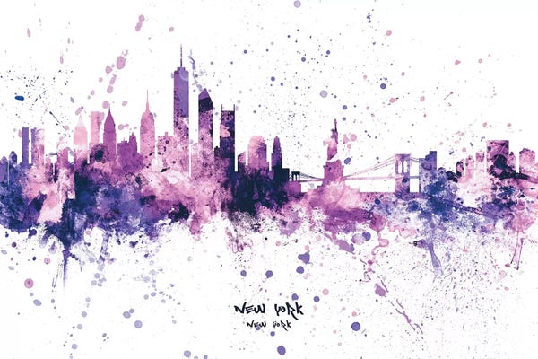 New York City Skylines: New York Skyline Splash Purple by Michael Tompsett