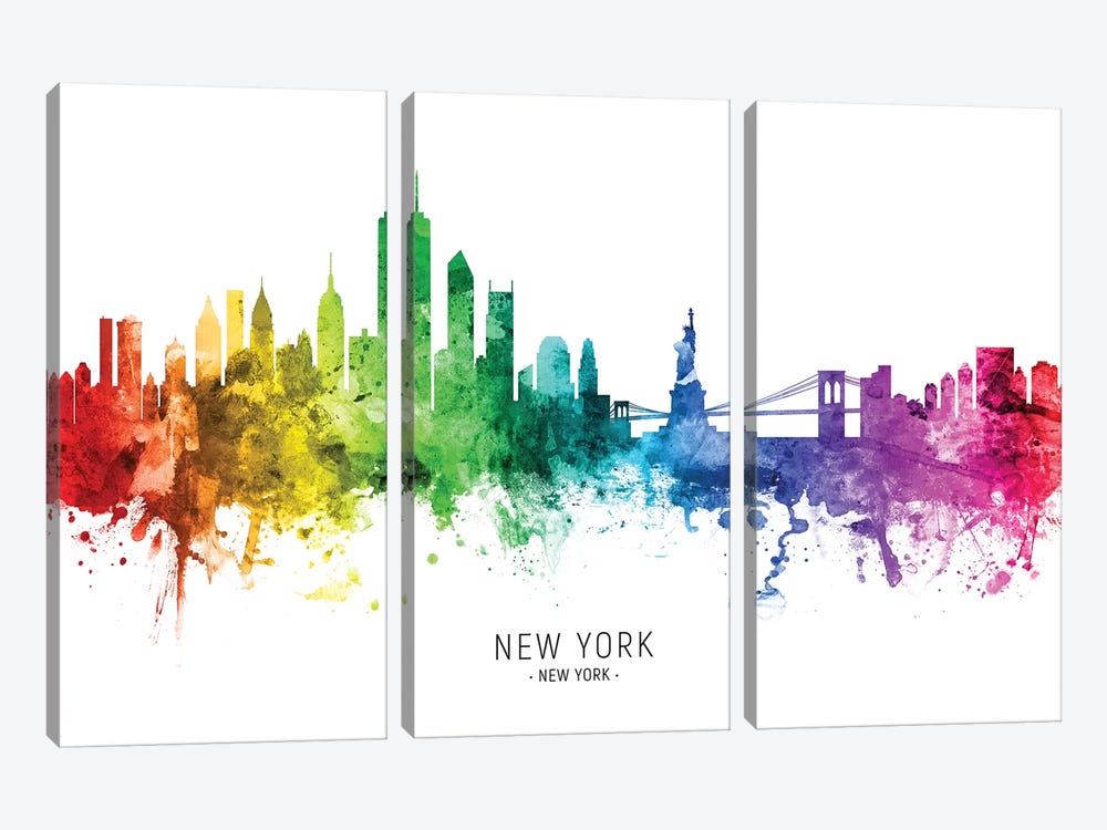 New York Skyline Rainbow by Michael Tompsett 3-piece Canvas Art
