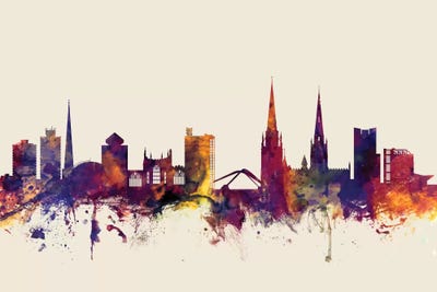 Beige Background Skyline Of Coventry, England, United Kingdom by Michael Tompsett art print