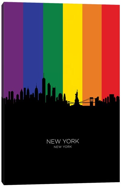 New York Skyline Rainbow Flag Canvas Art Print - Famous Monuments & Sculptures