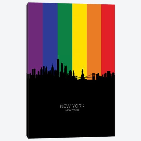 New York Skyline Rainbow Flag Canvas Print #MTO2440} by Michael Tompsett Canvas Wall Art