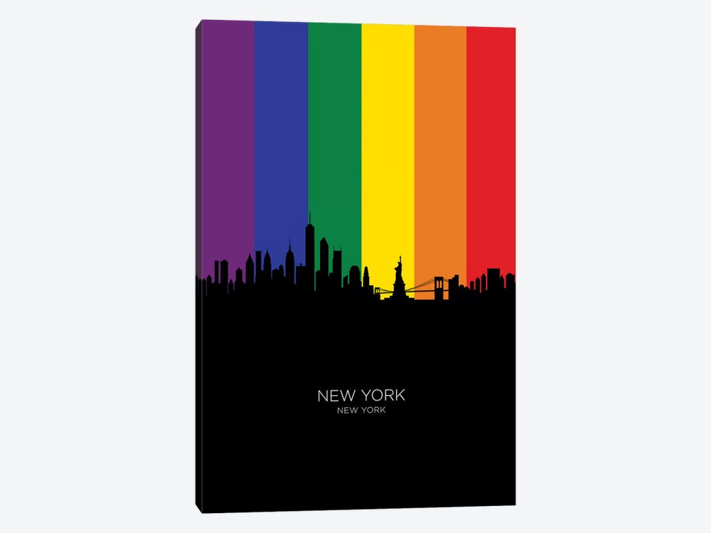 New York Skyline Rainbow Flag by Michael Tompsett 1-piece Canvas Art