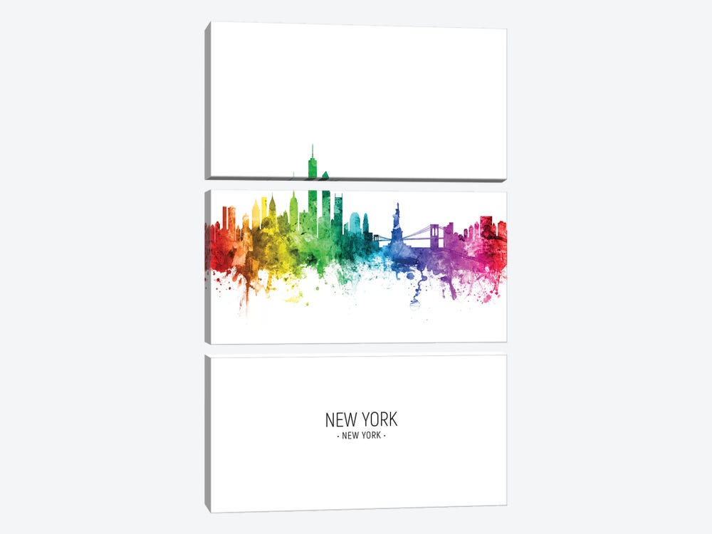 New York Skyline Rainbow Tall by Michael Tompsett 3-piece Canvas Art Print