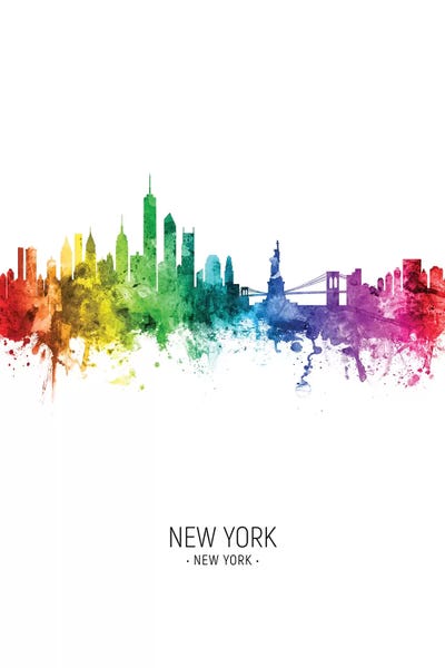 New York City Skylines: New York Skyline Rainbow Tall by Michael Tompsett