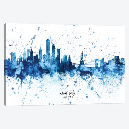New York Skyline Splash Blue Canvas Print #MTO2442} by Michael Tompsett Canvas Art