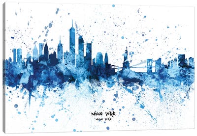 New York Skyline Splash Blue Canvas Art Print