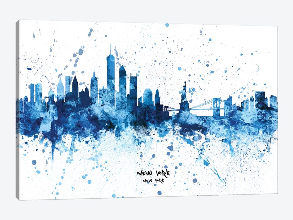 New York Skyline Splash Blue by Michael Tompsett 1-piece Canvas Art